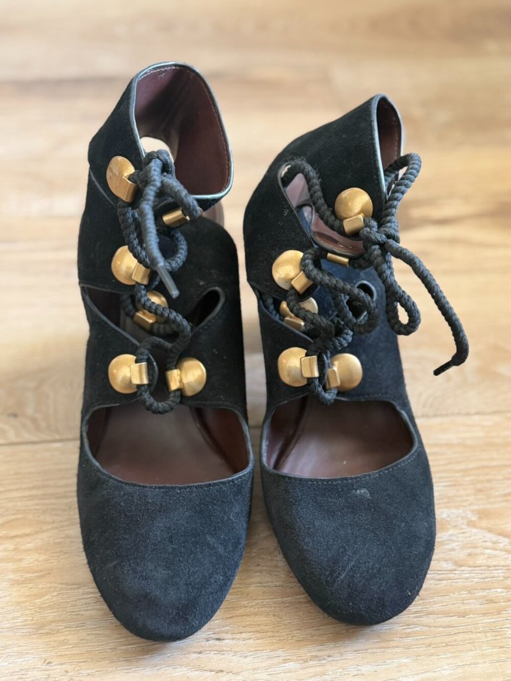 See by Chloe Suede Lace-Up Heels, Size 40.5